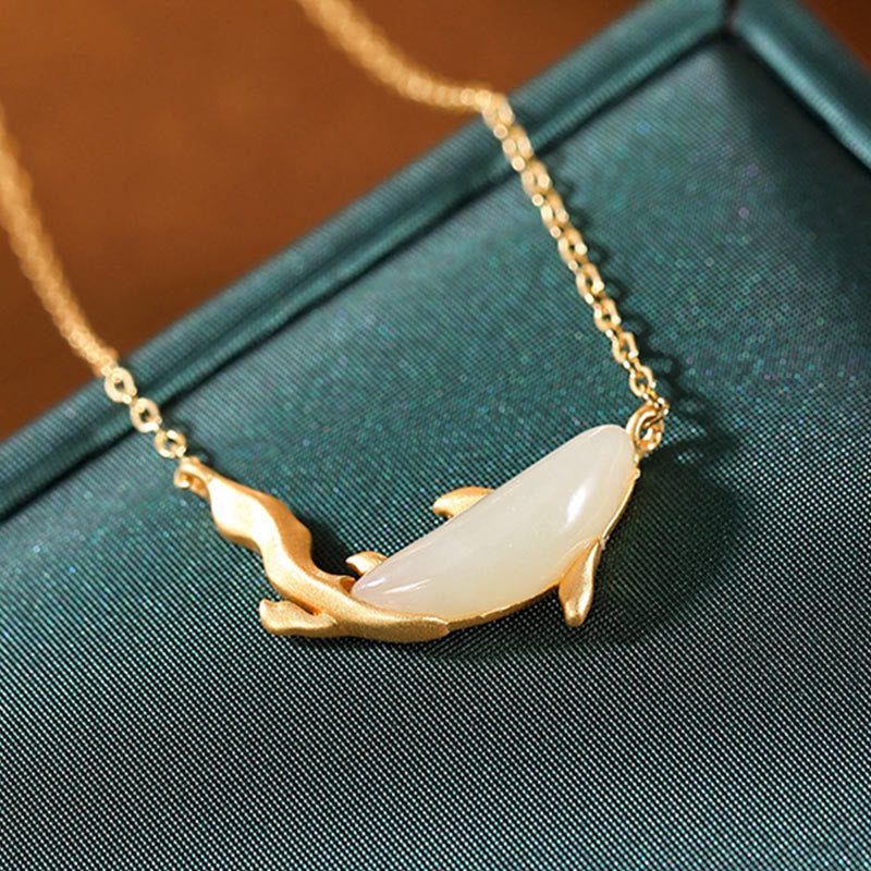 KarmaRipple's 925 Sterling Silver Ivory Jade Dolphin Fortune Pendant Necklace p7