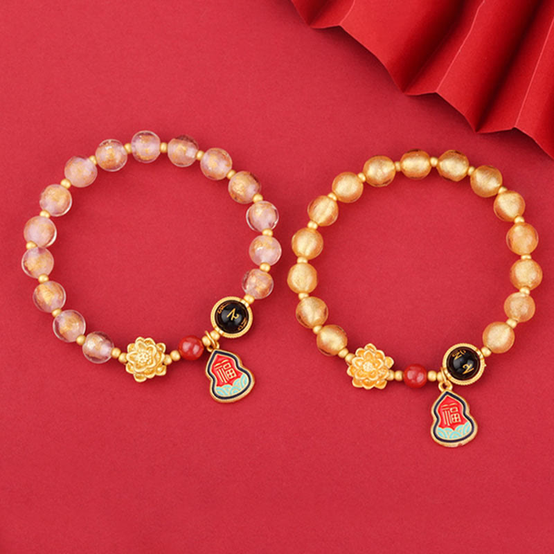 KarmaRipple's Tibet Om Mani Padme Hum Fu Character Gourd Talisman Lotus Liuli Glass Bead Fortune Bracelet p13