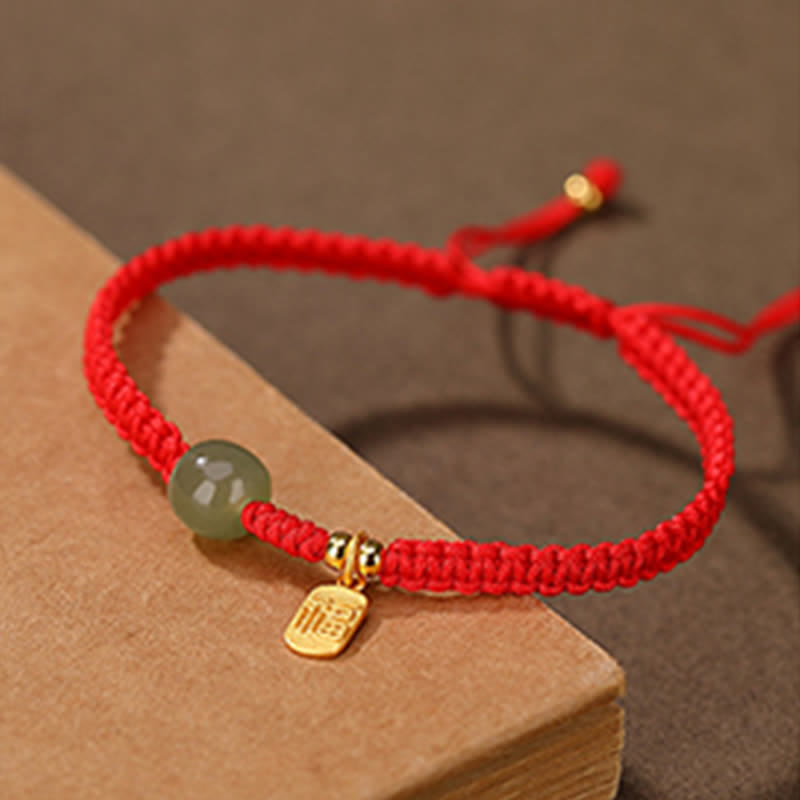 KarmaRipple's 925 Sterling Silver Hetian Jade Blessing Wealth Red String Bracelet p5