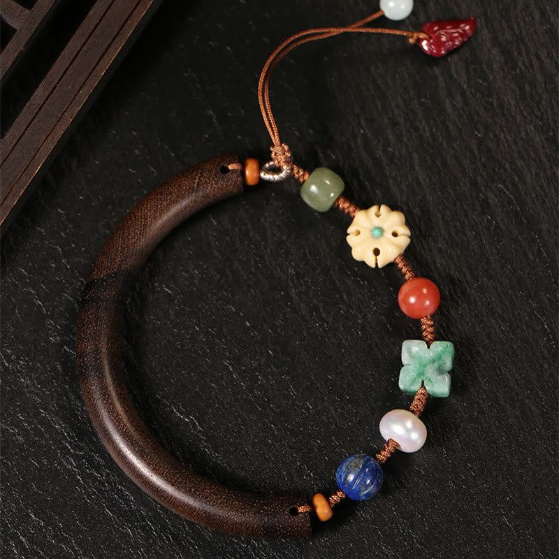 KarmaRipple's Agarwood Lazurite Pearl Hetian Jade Gemstone Fortune Strength String Cuff Bracelet p6