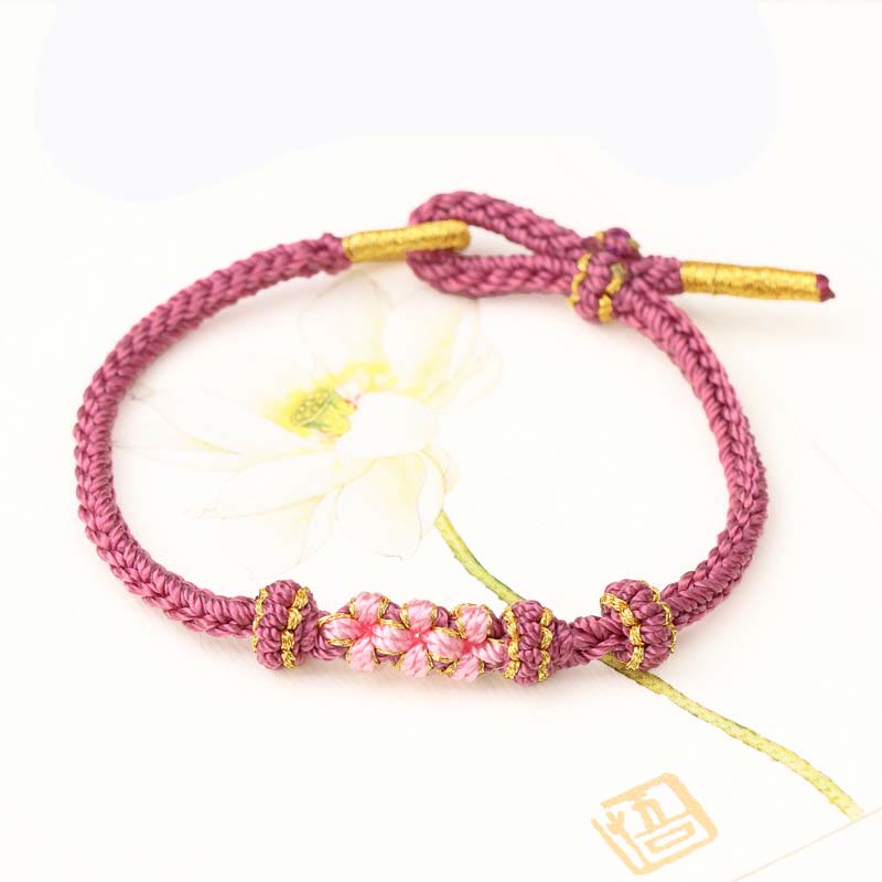 KarmaRipple's Handmade Three Peach Blossoms Fortune Eight Strands Woven String Bracelet p25