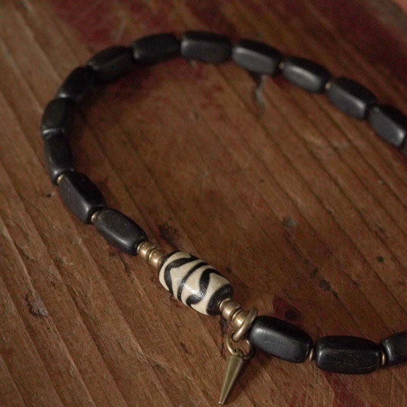 KarmaRipple's Tibet Ebony Wood Dzi Bead Bronze Balance Double Wrap Bracelet p13
