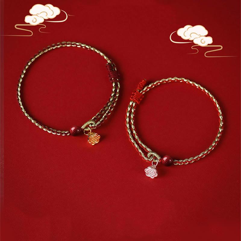 KarmaRipple's Handmade 925 Sterling Silver Lotus Cinnabar Gold Bead Blessing Braid Bracelet p13