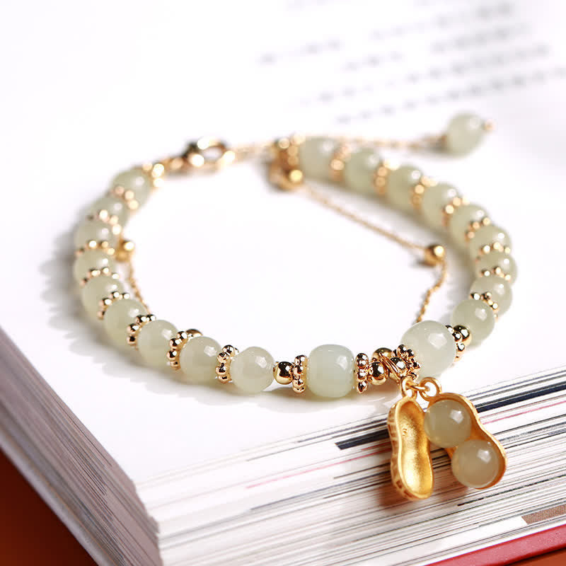 KarmaRipple's 925 Sterling Silver Authentic Hetian Jade Good Things Happen Peanut Talisman Bracelet p1