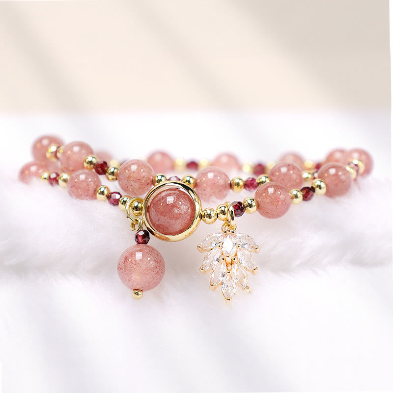 KarmaRipple's Authentic Strawberry Quartz Love Balancing Maple Leaf Talisman Double Wrap Bracelet p4