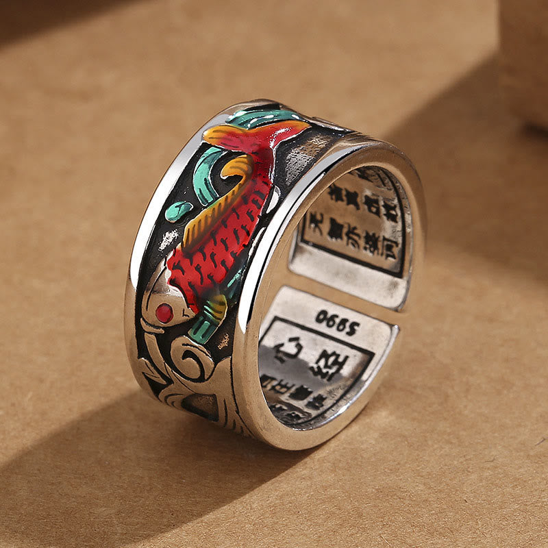 KarmaRipple's Blue Enamel Koi Fish Heart Sutra Success Ring p10