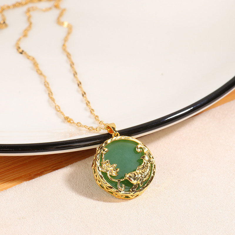 KarmaRipple's Authentic Jade Koi Fish Lotus Fortune Pendant Necklace p3