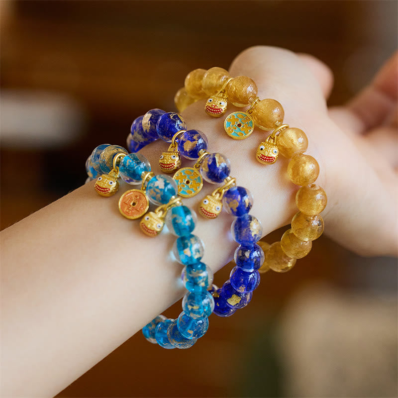 KarmaRipple's Gold Swallowing Beast Bronze Coin Good Fortune Talisman Liuli Glass Bead Fortune Bracelet p9