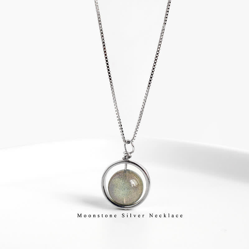 KarmaRipple's 925 Sterling Silver Moonstone Love Planet Rotatable Pattern Pendant Necklace p9