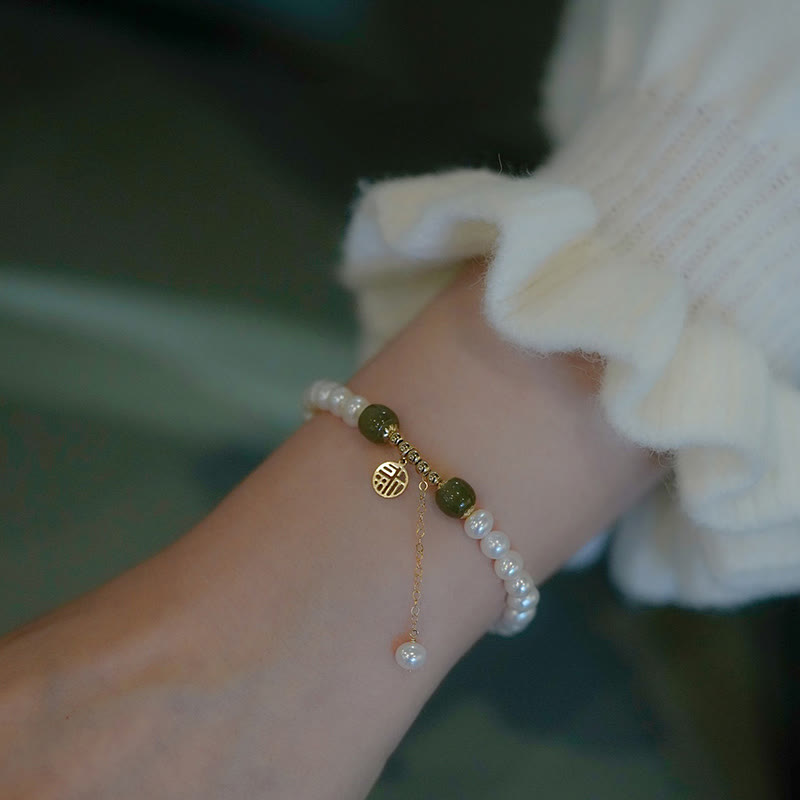 KarmaRipple's Authentic Pearl Hetian Jade Happiness Wisdom Bead Bracelet p9