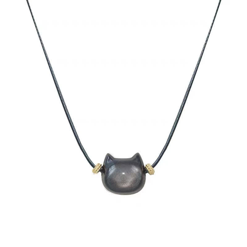 KarmaRipple's Gold Sheen Obsidian Silver Sheen Obsidian Lovely Paw Fortunate Cat Protection Bracelet p42