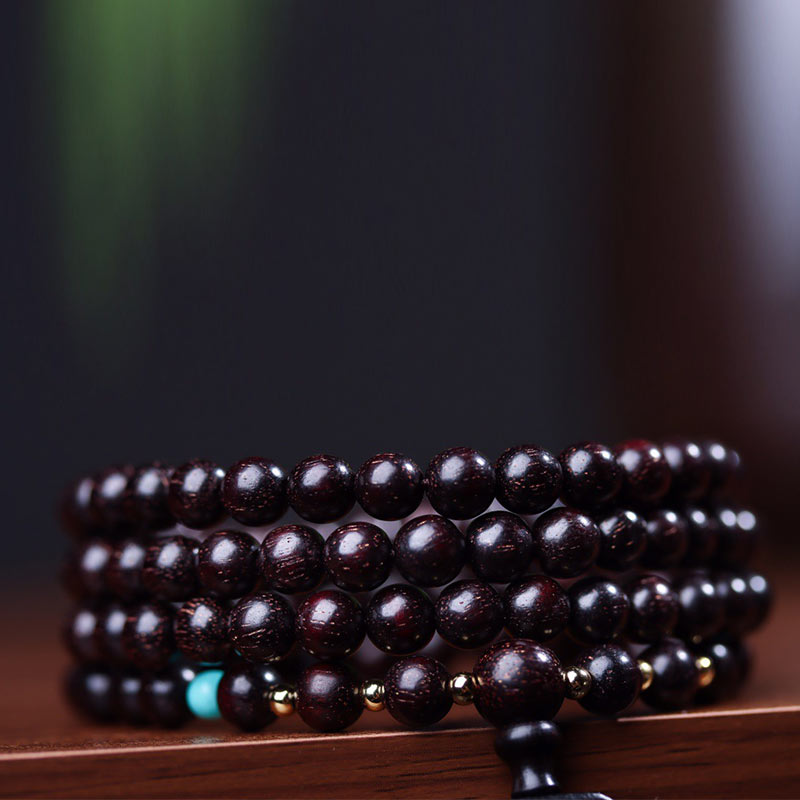 KarmaRipple's 108 Mala Beadwork Tibetan Small Leaf Red Sandalwood Lotus Balance Bracelet p10