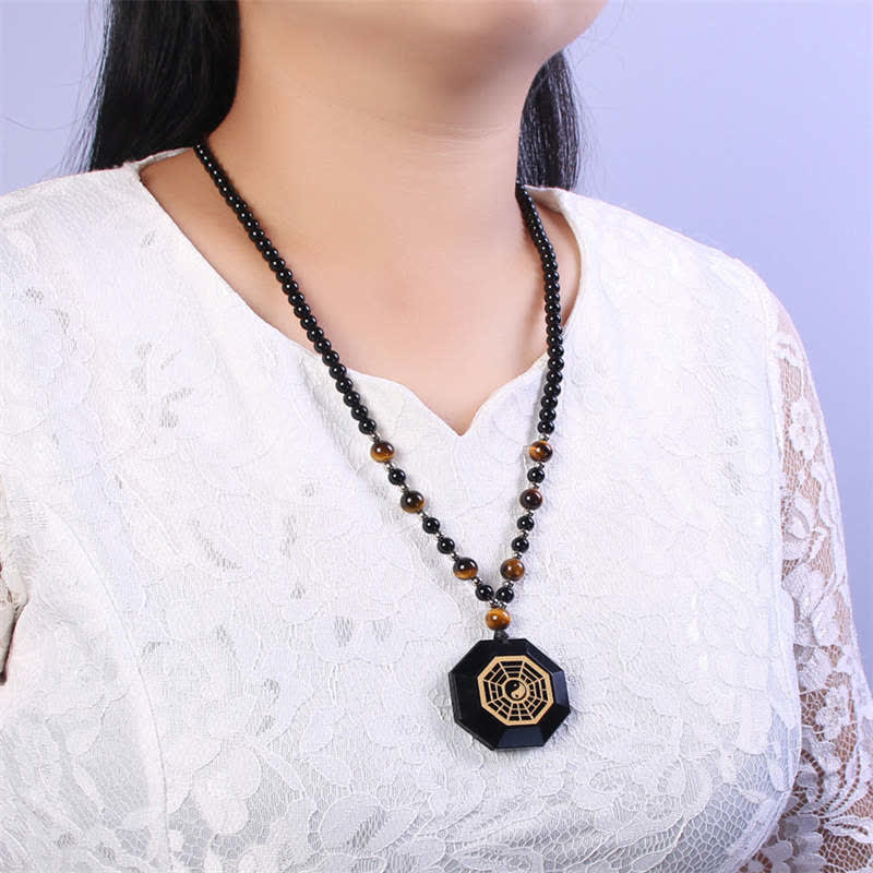 KarmaRipple's Bagua Yin Yang Black Obsidian Purification Beaded Pendant Necklace p4
