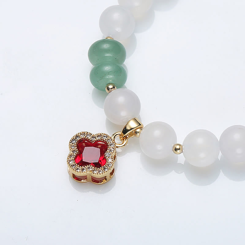 KarmaRipple's Authentic Ivory Agate Red Agate Money Bag Fu Character Four Leaf Clover Protection Bracelet p13