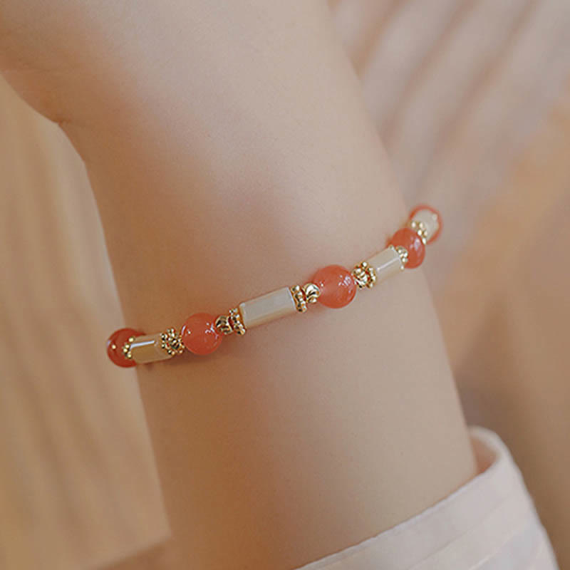 KarmaRipple's Tridacna Stone Red Agate Hetian Jade Blessing Bracelet p7