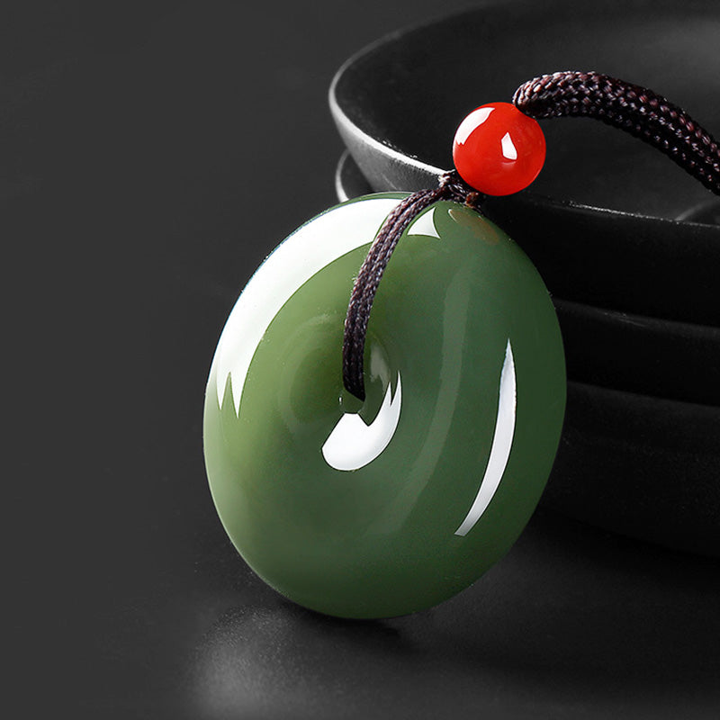 KarmaRipple's Authentic Round Jade Peace Buckle Prosperity Pendant String Necklace p1