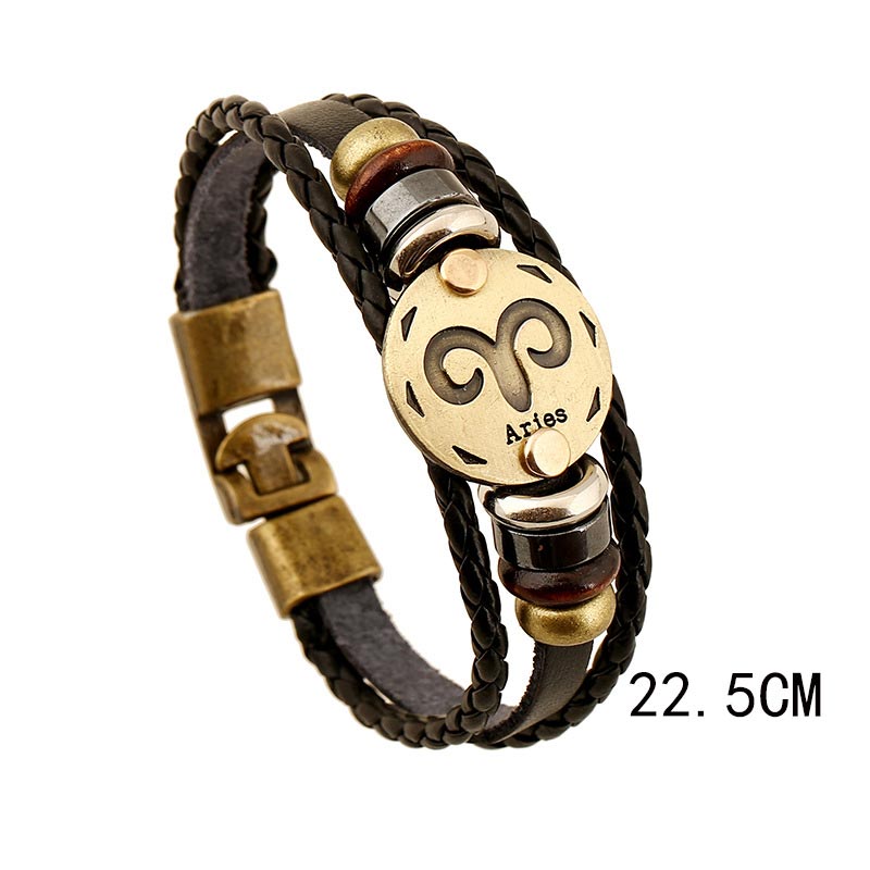 KarmaRipple's 12 Constellations of the Zodiac Hematite Leather Talisman Bracelet ( p2