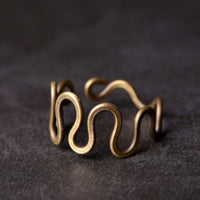 KarmaRipple's Simple Curved Brass Design Bronze Fortune Wealth Adjustable Ring