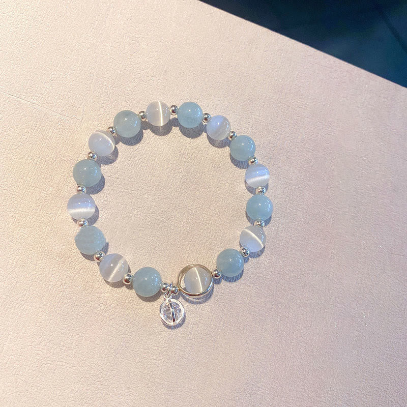 KarmaRipple's 925 Sterling Silver Cat's Eye Aquamarine Support Talisman Bracelet p4