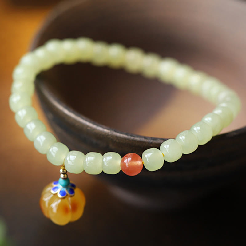KarmaRipple's Authentic Hetian Jade Pumpkin Amber Red Agate Gemstone Prosperity Bracelet p15