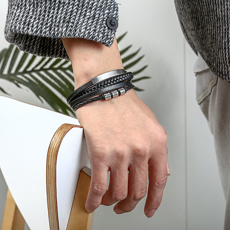 KarmaRipple's Leather Multi-Layer Titanium Steel Balance Woven Magnetic Buckle Bracelet p14