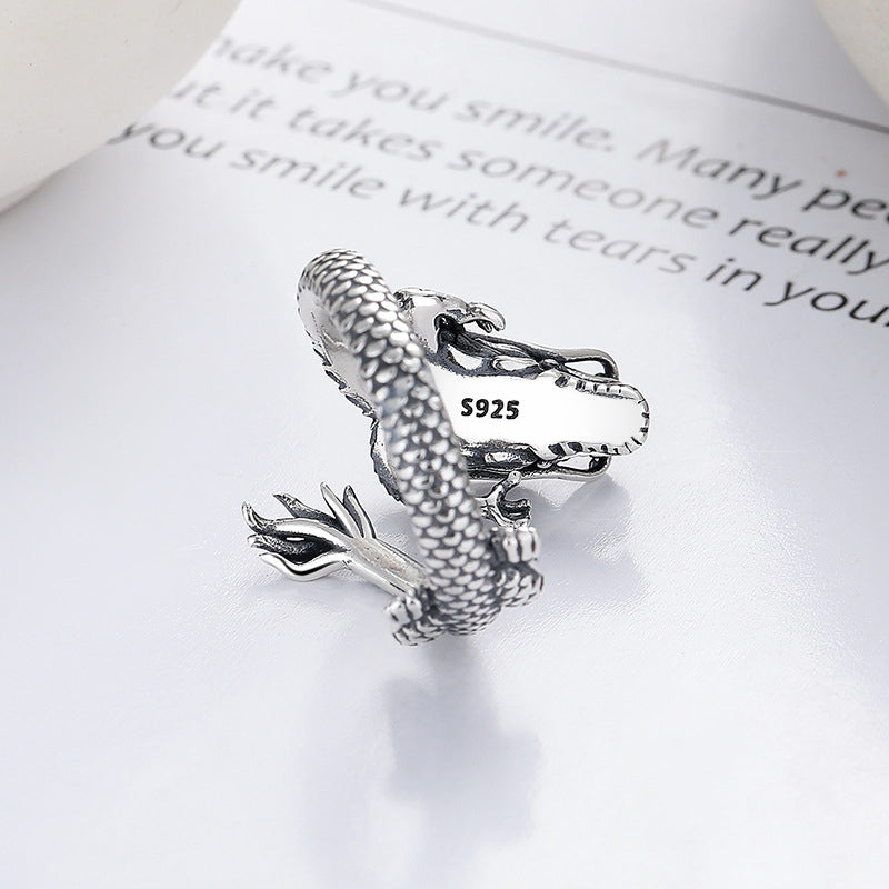 KarmaRipple's Vintage 925 Sterling Silver Year Of The Dragon Design Fortune Metal Ring p5