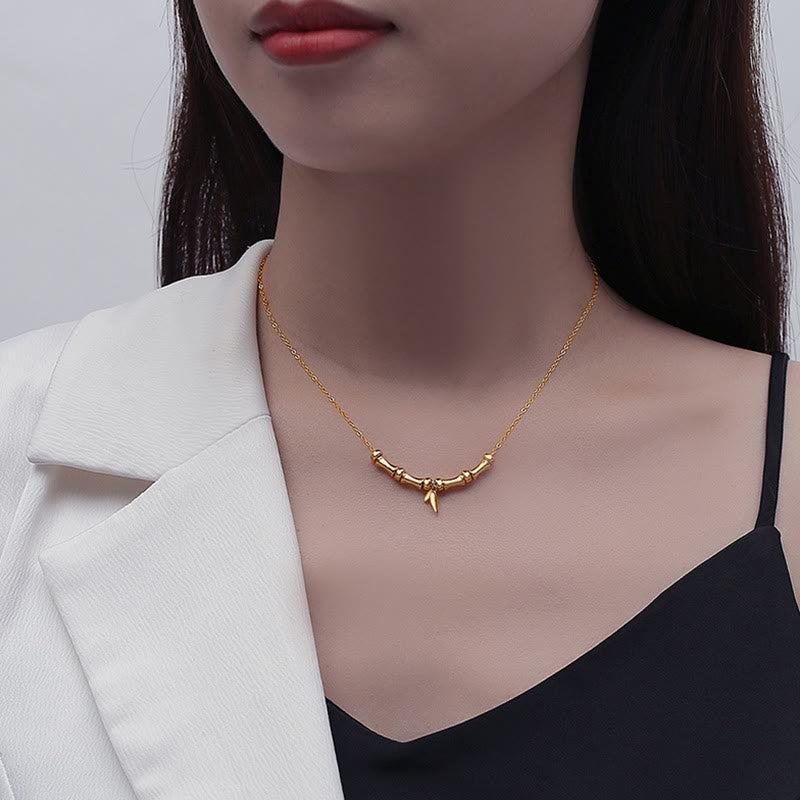 KarmaRipple's Golden Bamboo Pattern Titanium Steel Wealth Pendant Necklace p6