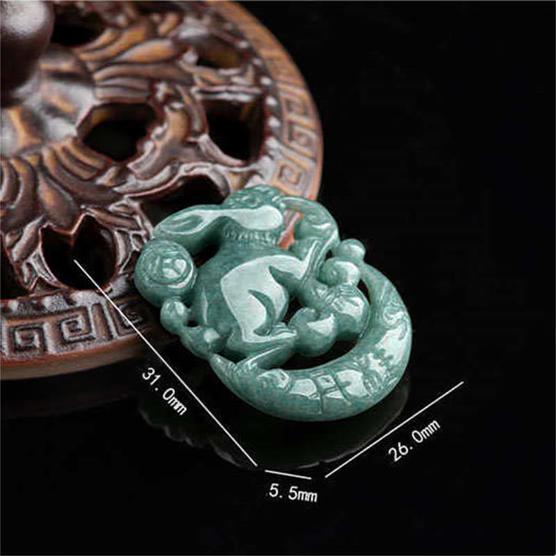 KarmaRipple's Year of the Rabbit Jade Fortune Crescent Mooon Pendant Necklace p6
