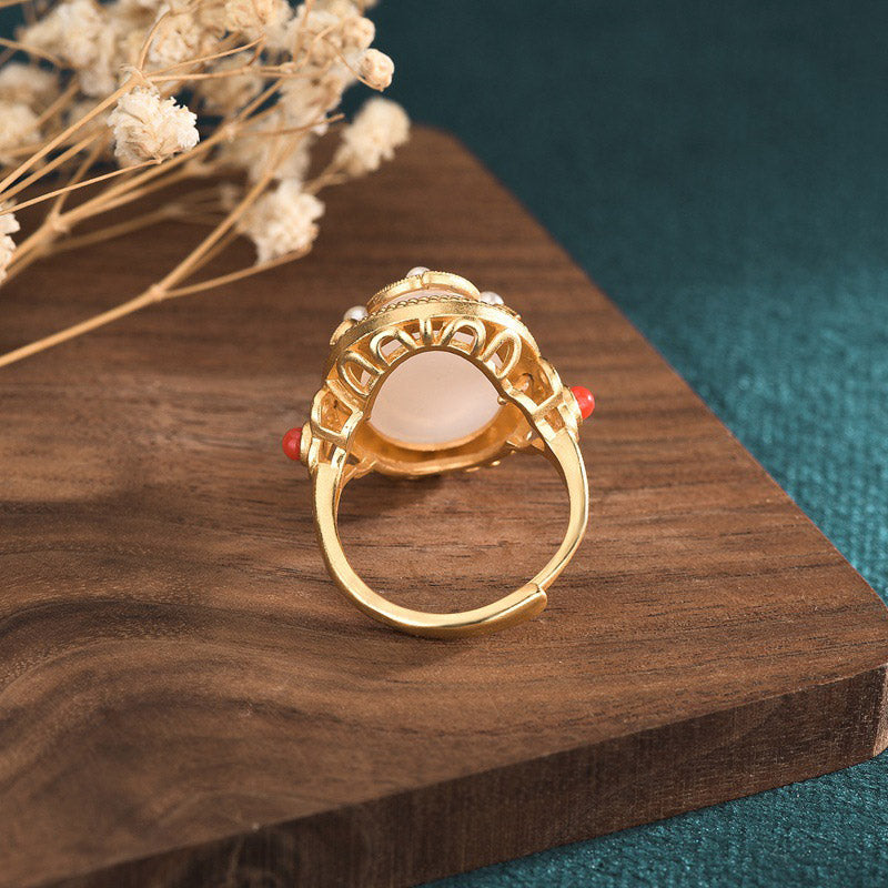 KarmaRipple's Ivory Jade Red Agate Happiness Fortune Ring p4