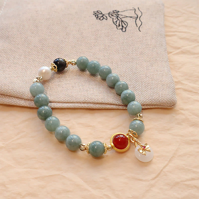 KarmaRipple's Authentic Jade Red Agate Pearl Bow Tie Fortune Bracelet p1