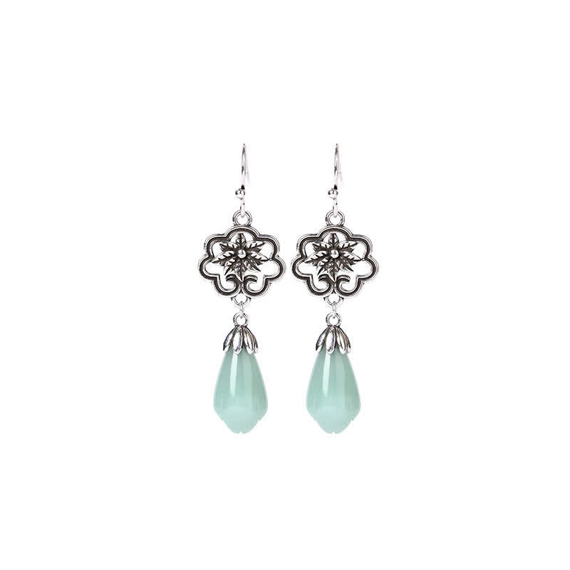KarmaRipple's Magnolia Flower Jade Water Drop Prosperity Dangle Earrings p5