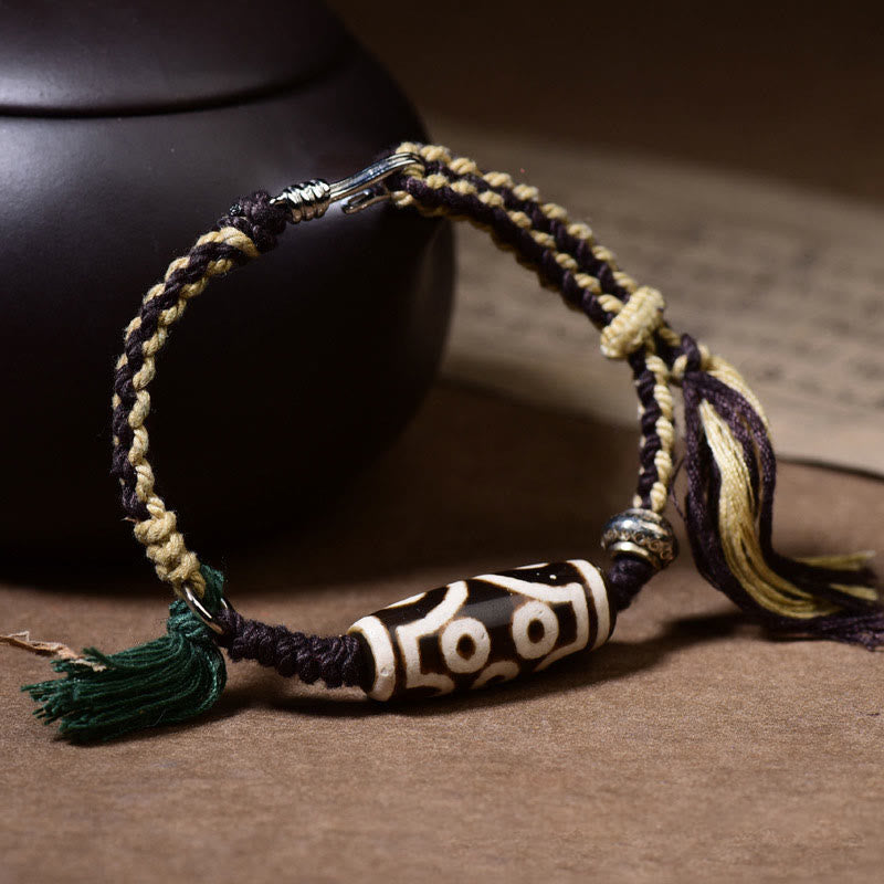 KarmaRipple's Handcrafted Tibetan Nine-Eye Dzi Bead Blessings Rope Bracelet p1