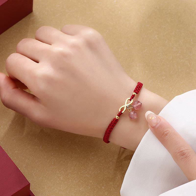KarmaRipple's Strawberry Quartz Gemstone Endless Weave Love Balancing Red String Weave Bracelet p7