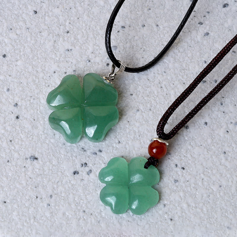 KarmaRipple's 925 Sterling Silver Green Aventurine Four Leaf Clover Fortune Leather Rope Pendant Necklace p4