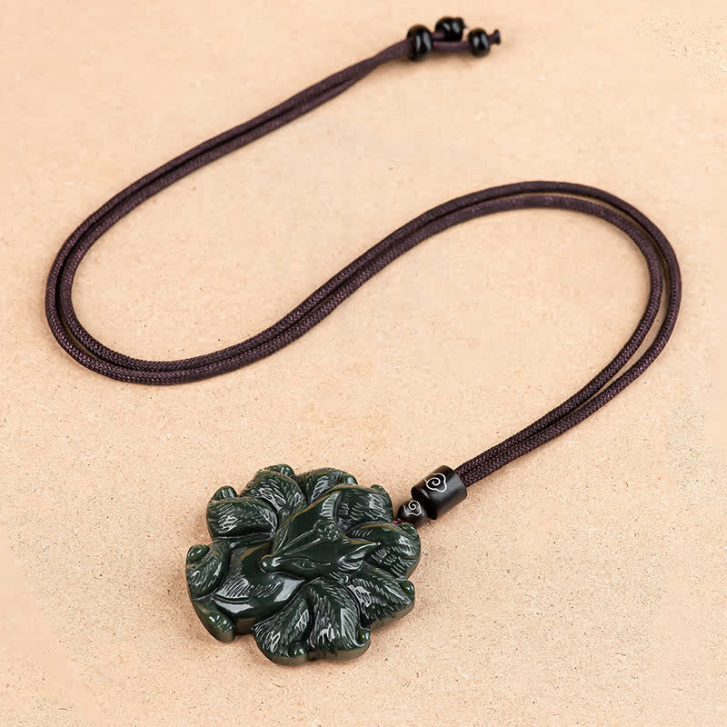 KarmaRipple's Hetian Cyan Jade Nine Tailed Fox Fortune Pendant String Necklace p5