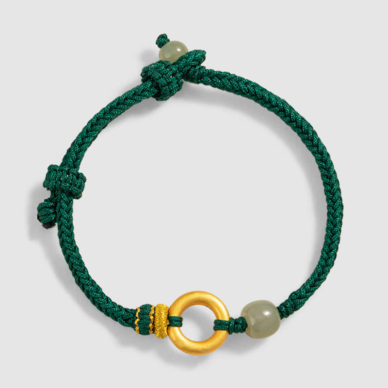 KarmaRipple's 999 Sterling Silver Peace Buckle Hetian Jade Bead Fortune Green Rope Woven Bracelet p4