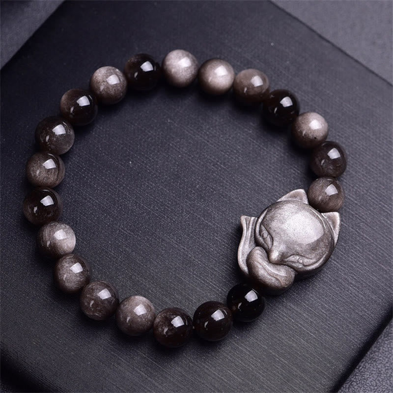 KarmaRipple's Authentic Silver Sheen Obsidian Fox Protection Bracelet p4
