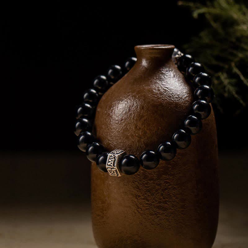 KarmaRipple's Chinese Zodiac Natal Buddha 925 Sterling Silver Black Obsidian Moonstone Strength Bracelet p2