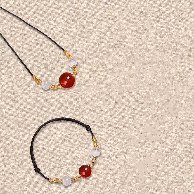 KarmaRipple's Authentic Red Agate Cat Eye Calm Woven String Bracelet Pendant Necklace p14