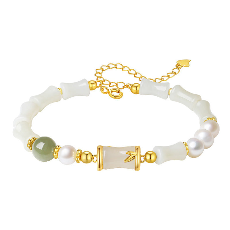 KarmaRipple's 925 Sterling Silver Authentic Hetian Ivory Jade Bamboo Fortune Blessing Bracelet p13