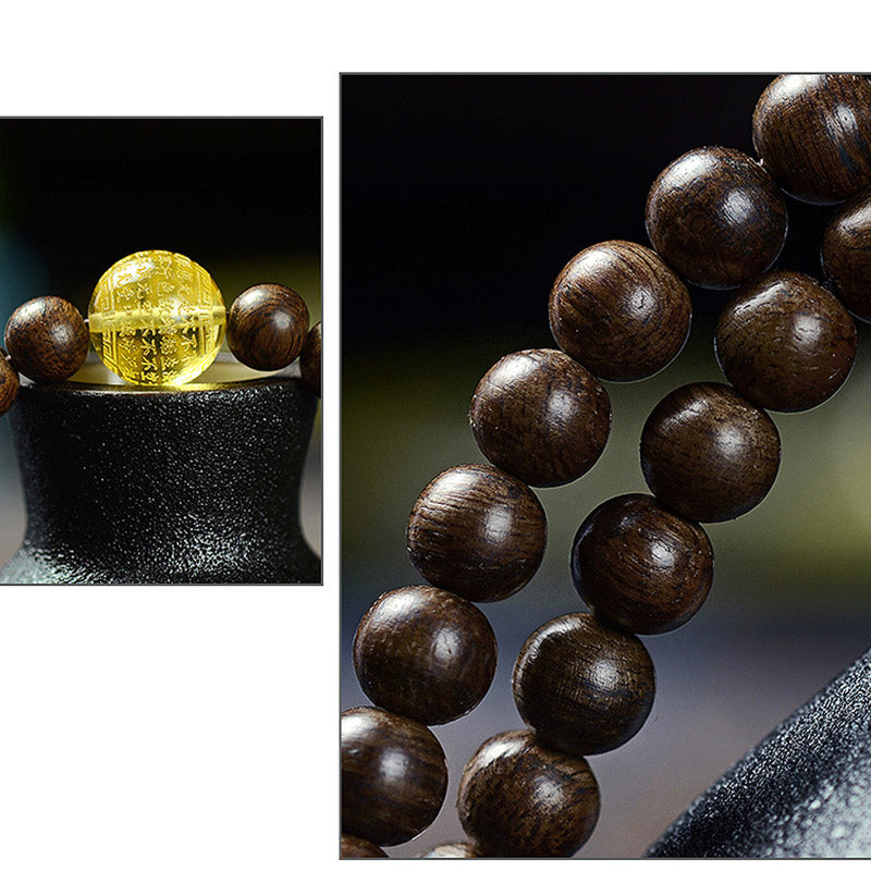 KarmaRipple's 108 Mala Beadwork 999 Gold Brunei Agarwood Heart Sutra Amber Red Agate Strength Meditation Bracelet p18