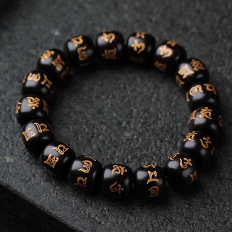 KarmaRipple's Tibetan Ebony Wood Om Mani Padme Hum Engraved Peace Bracelet p2