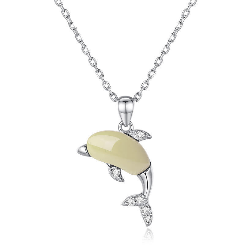 KarmaRipple's 925 Sterling Silver Cute Dolphin Hetian Jade Red Agate Fortune Pendant Necklace Ring Earrings Set p9