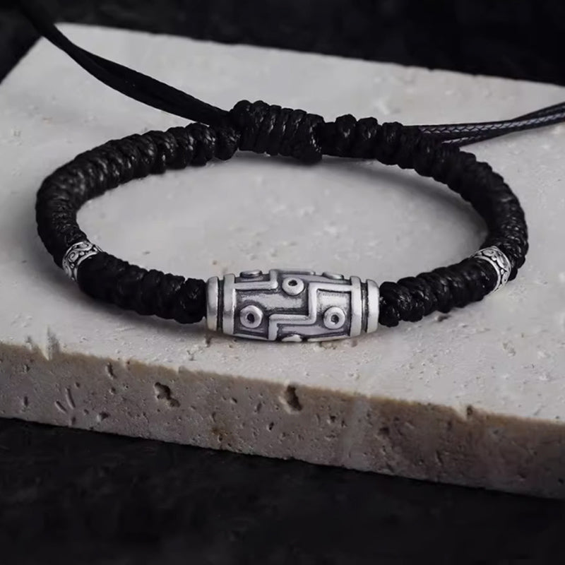 KarmaRipple's 999 Sterling Silver Nine-Eye Dzi Bead Pattern Blessing Rope Bracelet p1