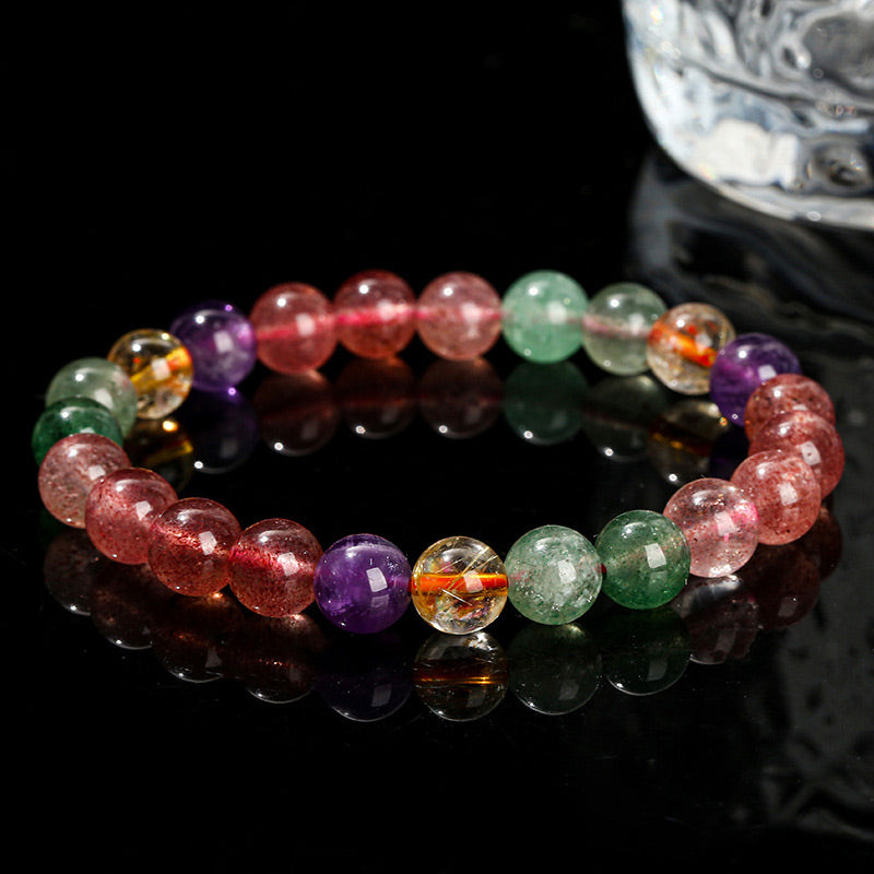 KarmaRipple's Authentic Multicolored Strawberry Quartz Love Balancing Beaded Bracelet p5