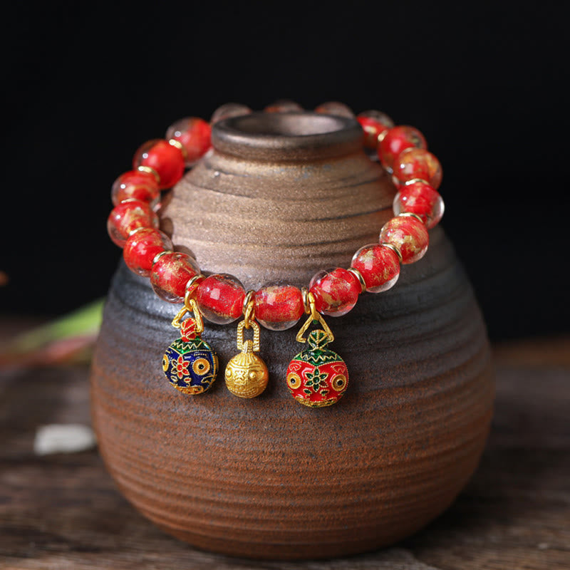 KarmaRipple's Gold Swallowing Beast Family Talisman Gold Silver Foil Liuli Glass Bead Blessings Bracelet p1