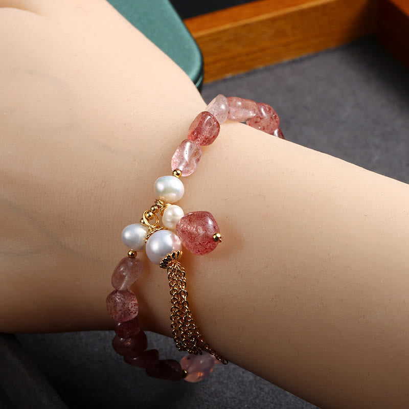 KarmaRipple's Authentic Strawberry Quartz Pearl 14k Gold Plated Love Balancing Bracelet p7