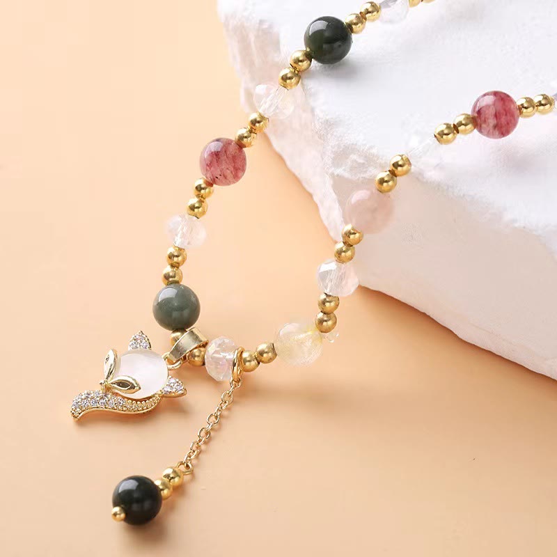 KarmaRipple's Multicolored Rutilated Quartz Fox Protection Double Wrap Bracelet p3