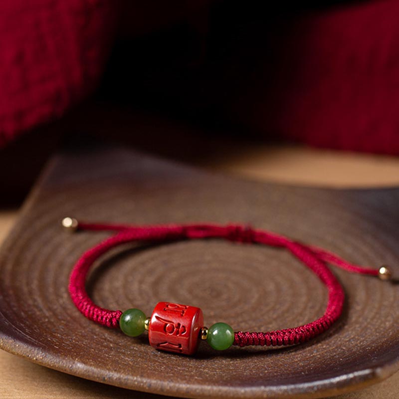 KarmaRipple's Tibetan Cinnabar Om Mani Padme Hum Engraved Blessing Woven Rope Bracelet p8