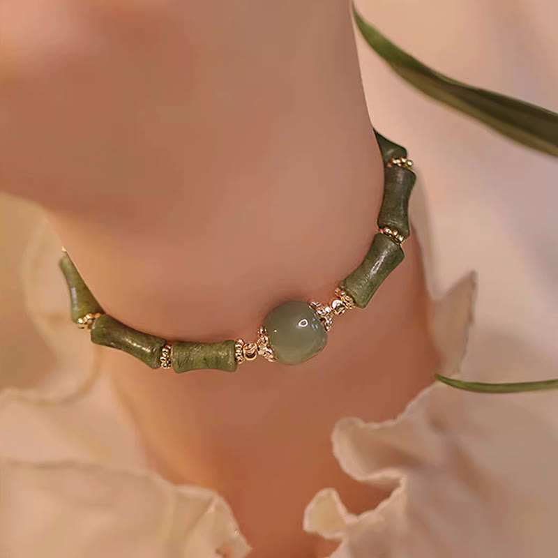 KarmaRipple's 14K Bronze Plated Peridot Hetian Jade Bamboo Pattern Fortune Bracelet p4